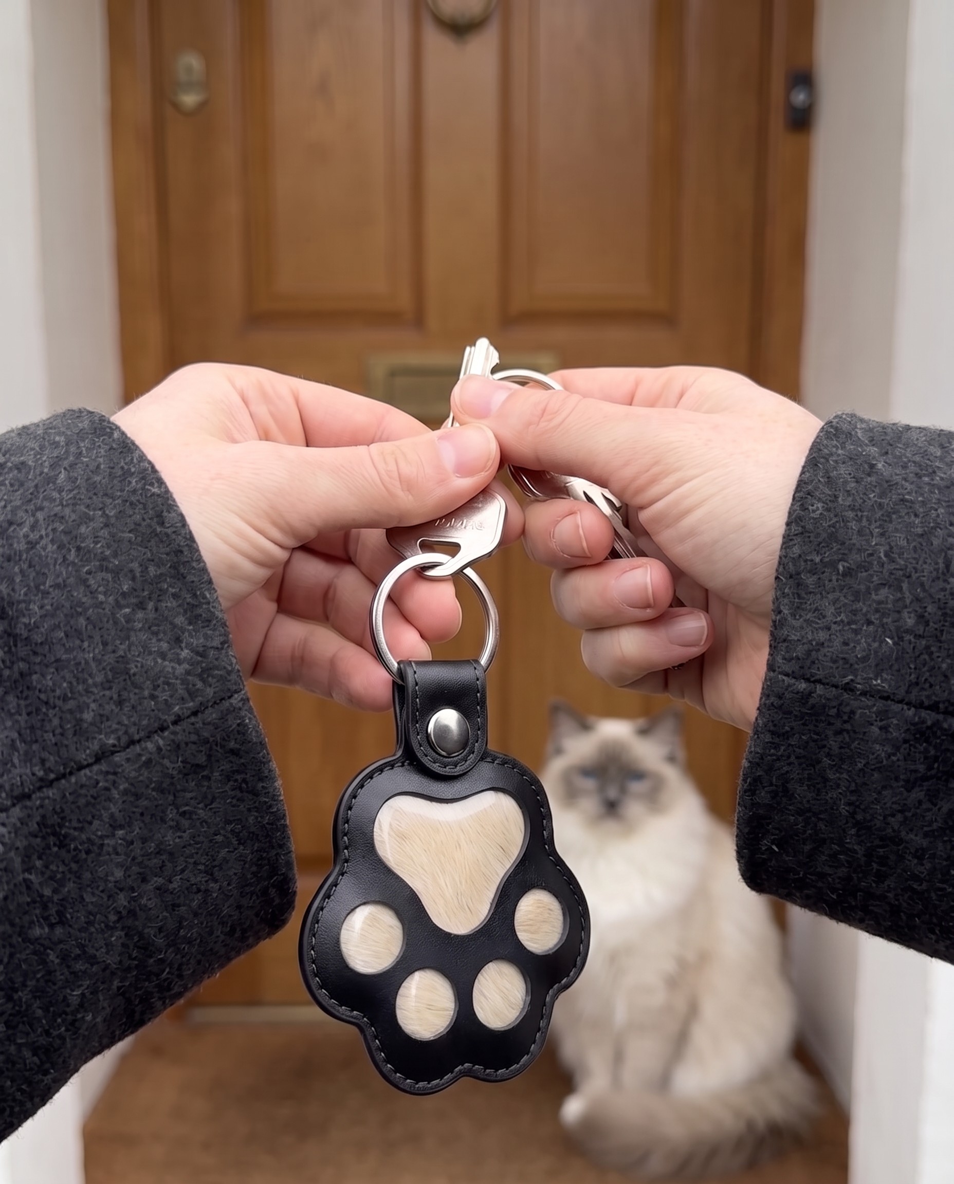 Ragdoll cat at the door with a Pawch