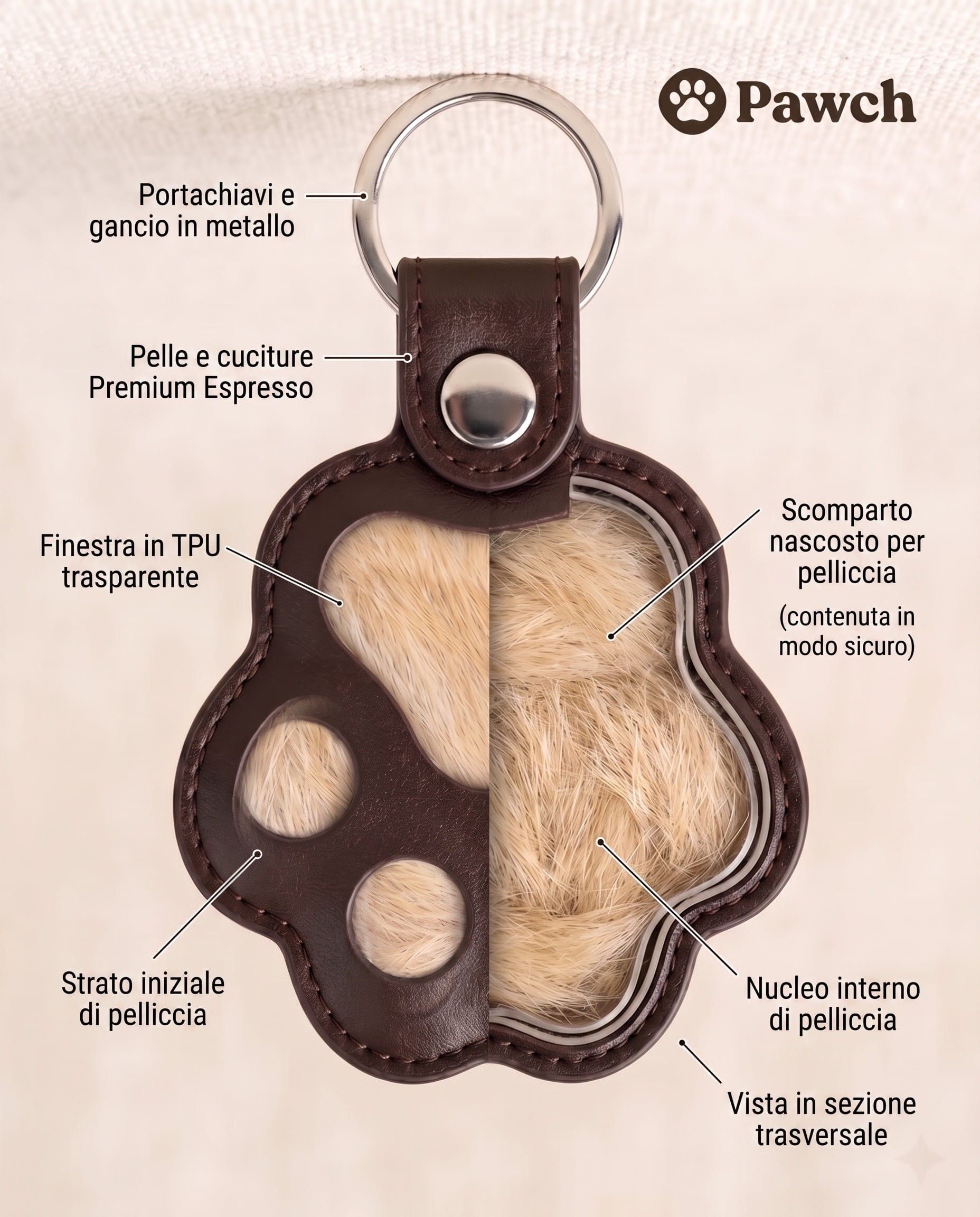 Vista in sezione del Pawch con la finestrella del pelo
