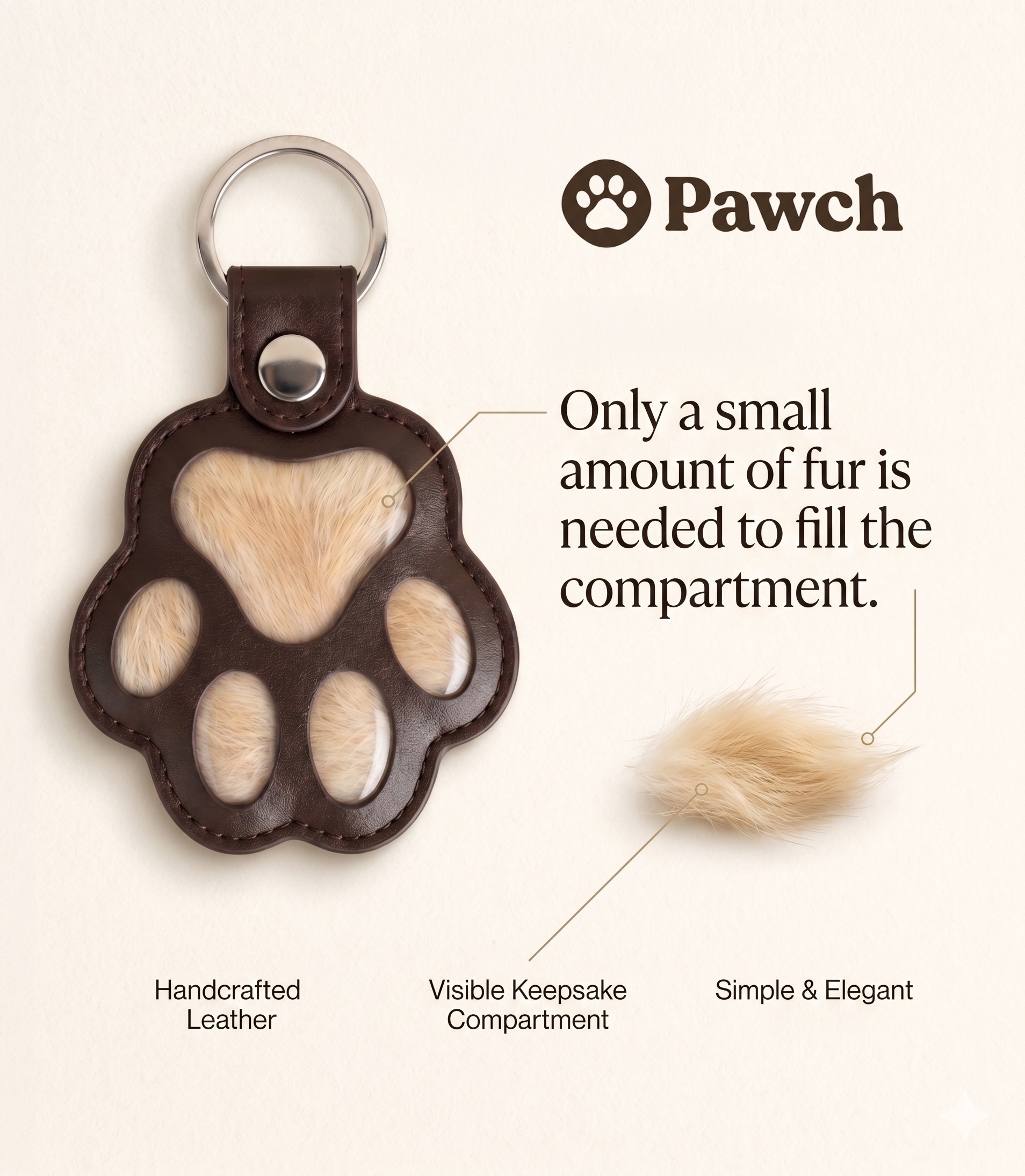About a pinch of dog fur, roughly the size of a coin, on a light surface